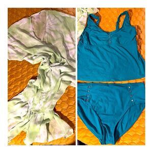Kelly green tankini 16-18 with open front beach cover in lime/white (2X-3X)